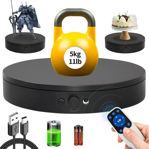 Turntable Display Stand With Remote Control, 7.87 Inch 360 Degree Electric Lazy Susan for photography with accessories shown
