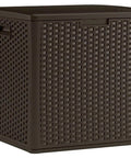 60 Gallon Outdoor Storage Box in Java Resin, Weatherproof Deck Box for Cushions, Towels, and Tools, Wicker-Style Patio Organizer
