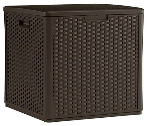 60 Gallon Outdoor Storage Box in Java Resin, Weatherproof Deck Box for Cushions, Towels, and Tools, Wicker-Style Patio Organizer