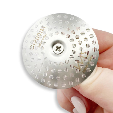 Close-up of Low Profile M5X16 Screw For IMS Precision Shower Screens CI200IM with flush head held in hand, stainless steel.