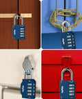 4 Digit Outdoor Waterproof Padlock on locker, fence, toolbox, and case, weatherproof steel build in dark blue