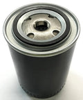 Top view of Spin On Vacuum Pump Oil Filter Replacement Cartridge 15 Micron Fits R5 RA RC Series Vacuum Pumps 100 PSID Max 20 PSI Delta P Cellulose Media Easy Install Durable Element, showing metal fittings and black cylindrical body.