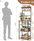 5 Tier Coffee Bar Station With 4 S Shaped Hooks Farmhouse Corner Kitchen Cabinet For Small Spaces shown with measurements and accessories