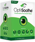 Opti-Soothe Preservative-Free Eyelid Wipes, 30 sterile towelettes for daily eyelid cleaning, green and white packaging