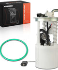 Heavy Duty Electric Fuel Pump Module Assembly Featuring A Built In Pressure Sensor For Chevy Trailblazer And Gmc Envoy display with green hose and box.