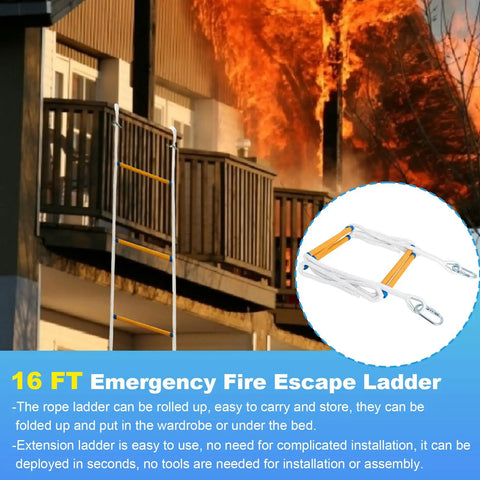 16 Ft Rope Fire Escape Ladder for 2 Story Homes attached to balcony during fire emergency demo
