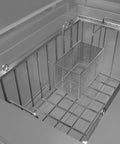 Heavy Duty Industrial Ultrasonic Parts Washer 81 Gallon Tank showcasing stainless steel basket inside the tank for cleaning.