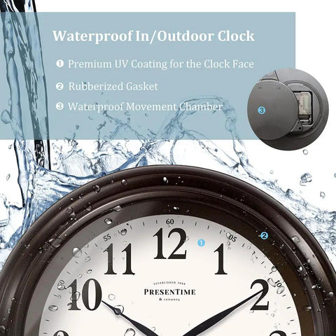 24 Inch Self Illuminated Outdoor Clock With Weather Station Thermometer And Hygrometer Waterproof Metal Clock in oil rubbed bronze finish