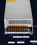 Universal 12V 83A 1000W Switch Mode Power Supply Converter with labeled input and output ports, front view.