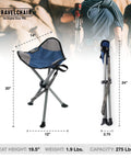 Slacker Tripod Camp Chair With Lightweight Frame, Oversized Duck Feet For Stability, shown unfolded and folded, blue.