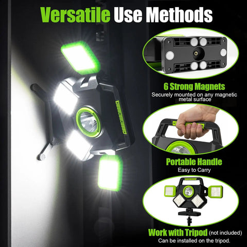 Rechargeable 55W Magnetic Work Light With 5000 Lumens Pro Grade Foldable 360 Degree Rotatable LED Six Lighting Modes portable