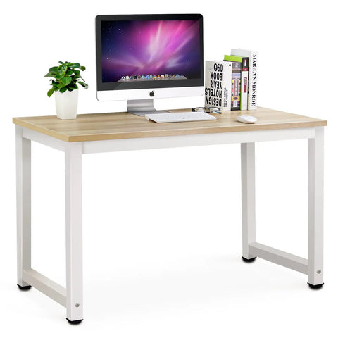 47 Inch Modern Computer Desk With Metal Legs, Wide 23.6 Inch Desktop And Spacious Leg Room, Stable On Uneven Floors, Light Walnut Finish, The Go To Home Office Table For Studying Writing And Everyday Computing