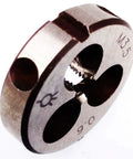 Solid Build HSS Taper And Plug Tap Kit Paired With M3.5 X 0.6Mm Steel Die For Dead On Metric Threading Results On Right Hand Projects Professional Heavy Duty Shop Staple, close-up view of M3.5 steel die.