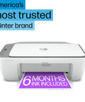 Front view of DeskJet 2755e Wireless Color Inkjet Printer With Scan Copy Easy Setup Mobile Printing Great For Home Use 1200 DPI Color Printing 60 Sheet Input Includes 6 Month Instant Ink Trial White with paper tray open