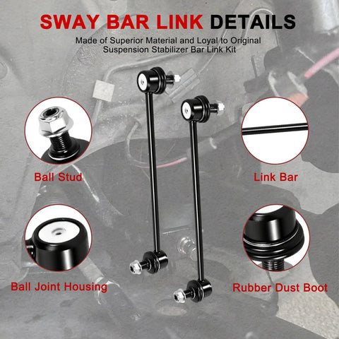 Front Sway Bar Link Kit Two Pack For Hyundai Accent 2012 To 2022 Elantra 2011 To 2016 Elantra Coupe 2013 To 2014 Elantra GT 2013 To 2017 Tucson 2014 To 2021 Veloster 2012 To 2017 Kia Forte 2014 To 2018 Rio 2012 To 2021 Soul 2014 To 2019 black sway bar links with ball stud and rubber dust boot