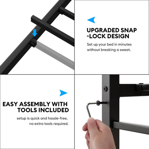 King Size Metal Platform Bed Frame With Led Headboard And Built In Charging Station Sets Off Cool Vibes With Music Sync Lights assembly instructions with snap-lock design.