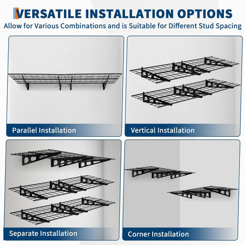 Rock Solid Wall Mounted Garage Shelf 2 Pack 2X6 Ft Heavy Duty Metal Storage Rack Holds 1600 Lbs Total Weight For Shop And Shed Clutter Free Organization Black Steel Finish
