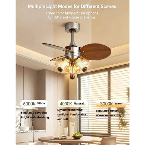YPDJVLTI Ceiling Fans Lights Children's LED Fandelier with three light modes in a modern kitchen setting.