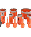 Heavy Duty 11 Piece Hole Saw Kit With M14 Adapter For Drilling Ceramic Tile Marble And Granite. vacuum brazed orange hole saws