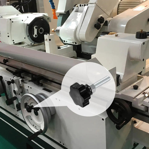 Black M12 Star Clamping Knobs With Nuts And Washers, Heavy Duty Zinc Plated Carbon Steel Thumb Screws on a machine.