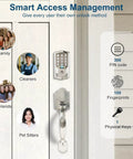 Smart Keypad Door Lock With Handle, Tuya WiFi App Control, Fingerprint And Code Entry, Keyless Deadbolt shown on door
