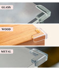 12 Pack Transparent Corner Protectors For Tables And Desks Soft Pvc Furniture Edge Bumpers on glass, wood, and metal surfaces.