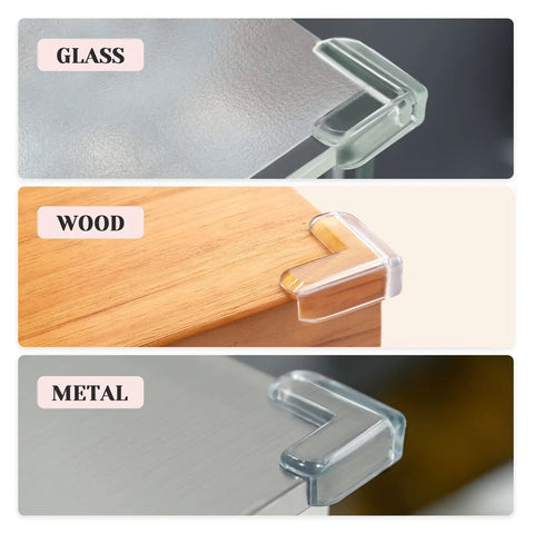 12 Pack Transparent Corner Protectors For Tables And Desks Soft Pvc Furniture Edge Bumpers on glass, wood, and metal surfaces.