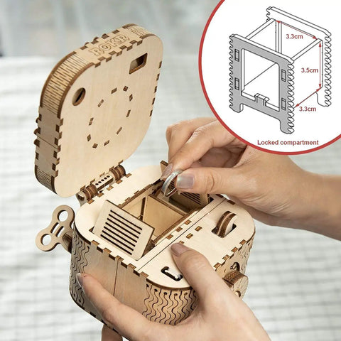 3D Wooden Puzzle Password Box Kit For Adults And Teens With A Hidden Combination Lock Mechanism Laser Cut Wood No Glue Required Clear Instructions, open wooden puzzle box with hand inserting key