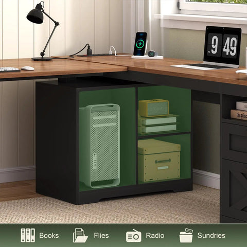 Hella Spacious Corner L Shaped Electric Standing Desk 66 Inch Height Adjustable Computer Workstation with storage shelves and drawers
