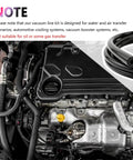 Engine with Six Piece Five Foot Vacuum Line Kit For Automotive Silicone Hoses With Sixty Four Connectors In Six Inner Diameters