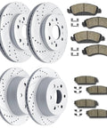 Front And Rear Drilled And Slotted Brake Rotors With Ceramic Pads Kit For Cadillac Escalade, GMC Yukon, Chevy Silverado 1500, Tahoe