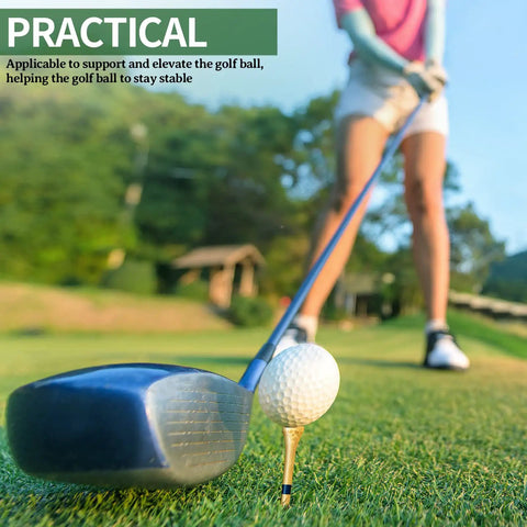 Close-up of a golf club hitting a ball on a 500 Pcs Bamboo Golf Tees 3-1/4 Inches Long Wooden Tees For Golf Practice with blue stripes