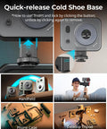 Vibe P96 Pro LED Video Light For Camera, showing quick-release cold shoe base and various mounting options.