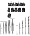 Heavy Duty 28-Piece Damaged Screw Extractor Set That Makes Getting Stuck Fasteners A Breeze With Rustproof Broken Screw Removal Kit For Electric Drills And Ratchets Perfect For Any Serious Repair Or Maintenance Hustle Out There. sizes 3-19mm, HSS steel