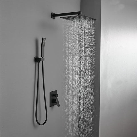 Matte Black 12 Inch Rain Shower Head With Handheld Combo Set, Wall Mounted High Pressure Dual Shower System Includes Faucet Valve And Trim