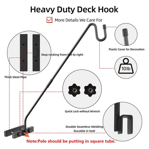 Railing Mount Deck Hook Heavy Duty Shepherds Bracket For Outdoor Plant Hangers And Bird Feeders 360 Degree Rotating Pole