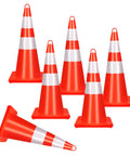 28 Inch Traffic Cones 6 Pack PVC Safety Cones With Reflective Collars And Handle Bright Orange Construction Safety Gear