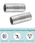 Two Pack One And One Eighth Inch Hose Barb Equal Pipe Fittings Made From 304 Stainless Steel Adapters For Vacuum Systems Industrial Connections And Pneumatic Equipment Heavy Duty, shown in side view