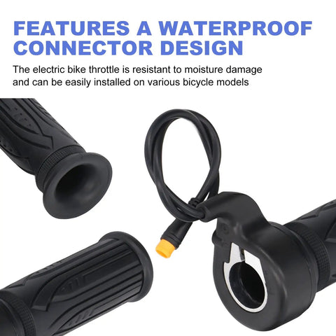 20X Full Twist Throttle For E Bikes And Scooters with waterproof connector and durable rubber grip.