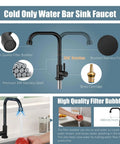 Black Cold Only Water Kitchen Faucet With Single Lever Slick Commercial Bar Tap 304 Stainless Steel overview diagram