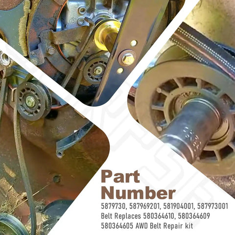 Durable AWD Belt Repair Kit For Husqvarna Mowers And Trimmers with installation detail and part numbers
