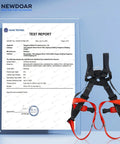 Beefy Full Body Climbing Harness EN353-1 next to CE certified test report, polyester webbing, 800 kg limit, 22 kN strength.