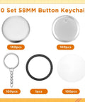 Epic 58mm Button Maker Kit for Keychains with shells, top covers, films, and chain shown, 100 pieces each, for 2.25 inch buttons