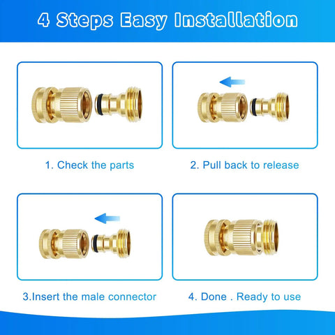 Installation steps for Garden Hose Quick Connector Kit Three Quarter Inch GHT Solid Brass No Leak Fittings For Water Hose 4 Sets
