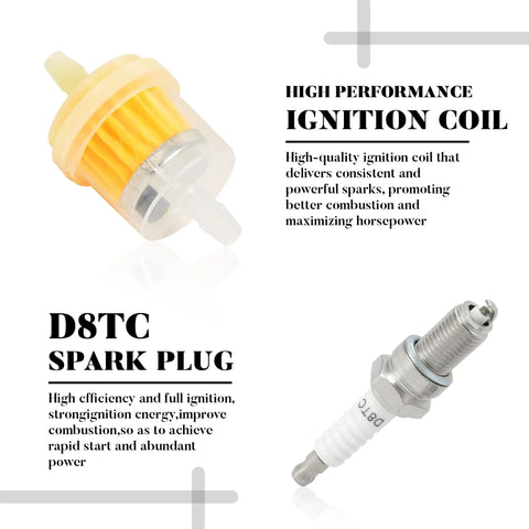 Ignition CDI Box Kit With Spark Plug Starter Solenoid Relay Plug And Play For Arctic Cat Quad 300 2X4 4X4 1998 To 2005 And Arctic Cat 250 1999 To 2005 Replacement OEM Numbers 3530024 3530025 3530011 3530012, featuring high performance ignition coil and D8TC spark plug.