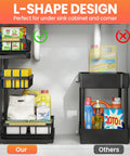 Under Sink Organizer Set, 2 Pack 3 Tier Pull Out Shelf Organizers for Cabinets and Drawers with L Shaped Design under pipes