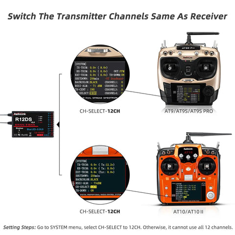 R12DS 2.4GHz RC Receiver 12 Channels SBUS PWM Long Range for Airplane Drone Jet Ultra Stable Control with AT9 AT10 Transmitters
