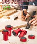 12 Pack Three Quarter Inch Bench Dogs With Non Slip Pads For Woodworking And MFT Tables shown in use on workbench