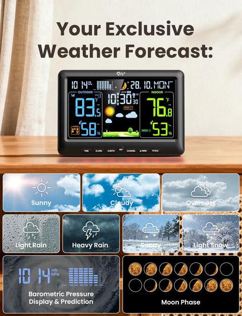 All In One Indoor Outdoor Weather Station With Atomic Clock, Wireless Temperature And Humidity Monitor, Large Display
