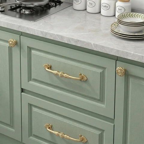Kitchen drawers with Two Pack Antique Brass Cabinet Handles 3.75 Inch French Provincial Floral Drawer Pulls